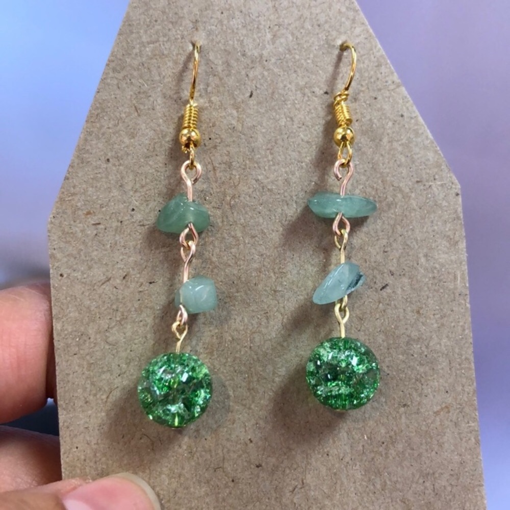 Handmade Aventurine and Quartz stone earring
